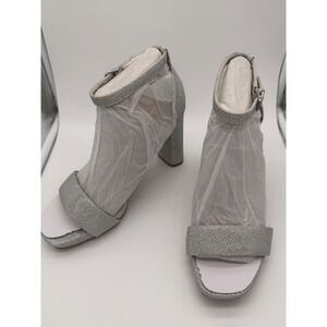 Naturalizer Joy Silver Glitter Block Heel Sandals Ankle Strap Wide Width 10W